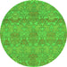 Round Machine Washable Abstract Green Modern Area Rugs, wshabs1017grn