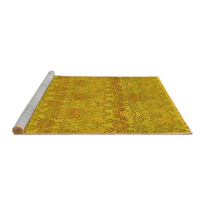 Sideview of Machine Washable Abstract Yellow Modern Rug, wshabs1017yw