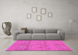 Machine Washable Abstract Pink Modern Rug in a Living Room, wshabs1017pnk