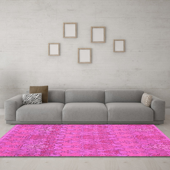 Machine Washable Abstract Pink Modern Rug in a Living Room, wshabs1017pnk