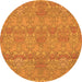 Round Machine Washable Abstract Orange Modern Area Rugs, wshabs1017org