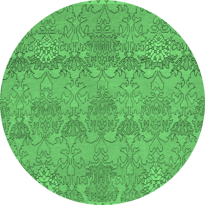 Round Machine Washable Abstract Emerald Green Modern Area Rugs, wshabs1017emgrn
