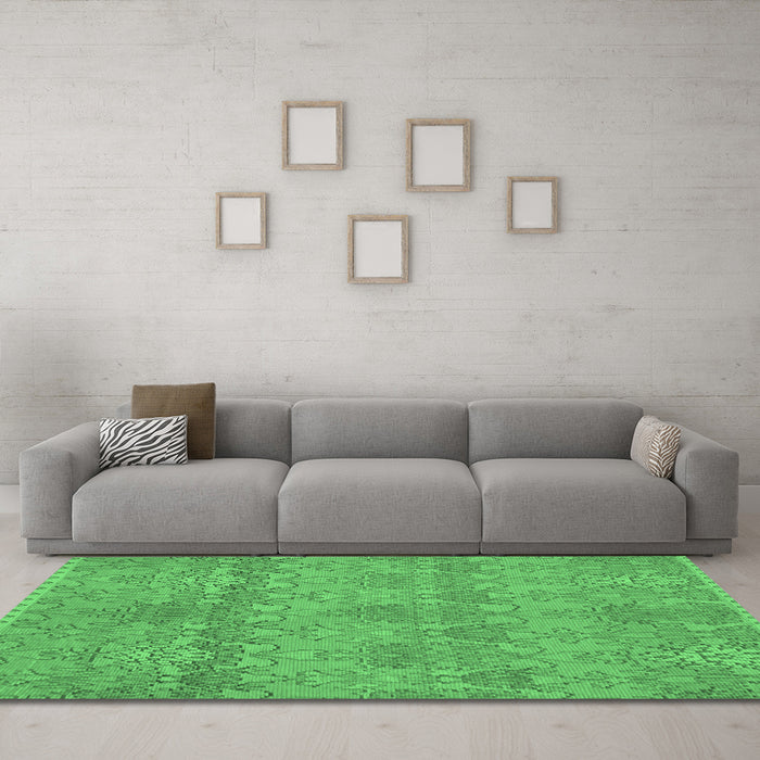 Machine Washable Abstract Emerald Green Modern Area Rugs in a Living Room,, wshabs1017emgrn