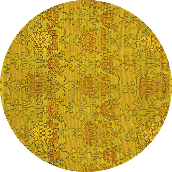 Round Machine Washable Abstract Yellow Modern Rug, wshabs1017yw