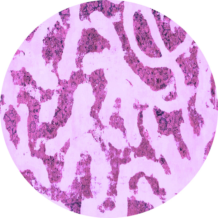 Round Machine Washable Abstract Purple Modern Area Rugs, wshabs1018pur