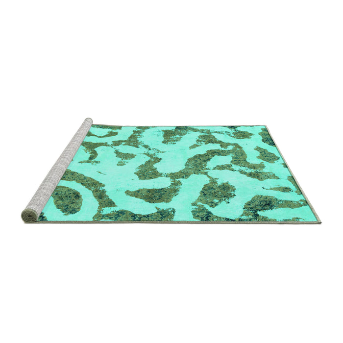 Sideview of Machine Washable Abstract Turquoise Modern Area Rugs, wshabs1018turq