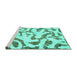 Sideview of Machine Washable Abstract Turquoise Modern Area Rugs, wshabs1018turq