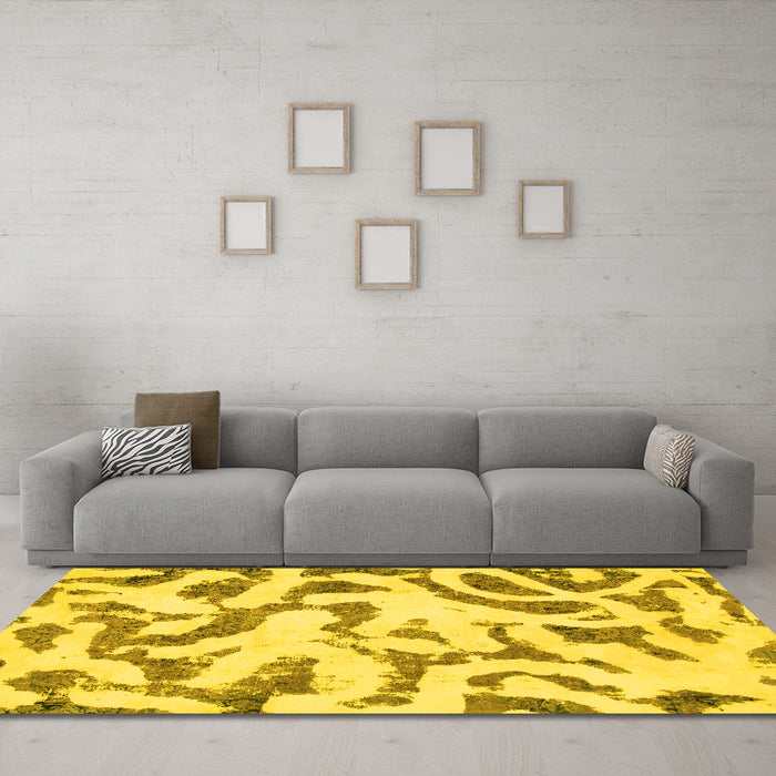 Machine Washable Abstract Yellow Modern Rug in a Living Room, wshabs1018yw