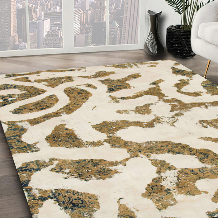 Round Abstract Wheat Beige Modern Rug in a Office, abs1018