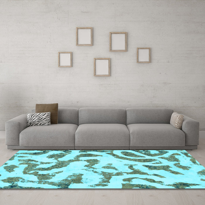 Machine Washable Abstract Light Blue Modern Rug in a Living Room, wshabs1018lblu