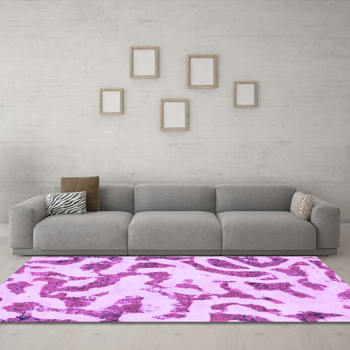 Machine Washable Abstract Purple Modern Area Rugs in a Living Room, wshabs1018pur