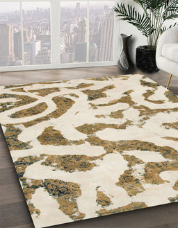 Machine Washable Abstract Wheat Beige Rug in a Family Room, wshabs1018
