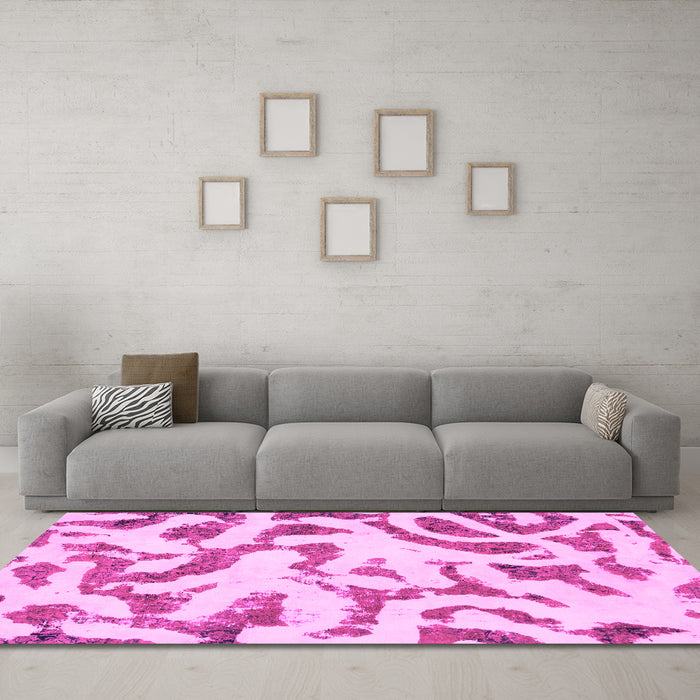 Machine Washable Abstract Pink Modern Rug in a Living Room, wshabs1018pnk