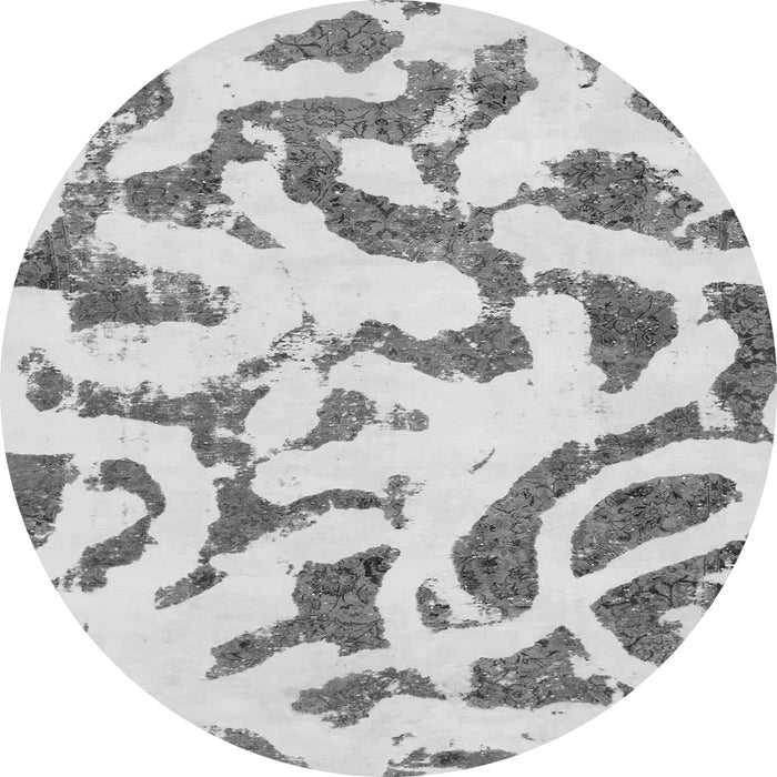 Round Machine Washable Abstract Gray Modern Rug, wshabs1018gry