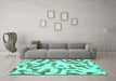 Machine Washable Abstract Turquoise Modern Area Rugs in a Living Room,, wshabs1018turq