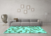 Machine Washable Abstract Turquoise Modern Rug, wshabs1018turq