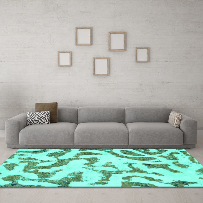 Machine Washable Abstract Turquoise Modern Area Rugs in a Living Room,, wshabs1018turq