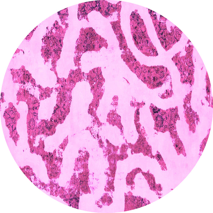 Round Machine Washable Abstract Pink Modern Rug, wshabs1018pnk