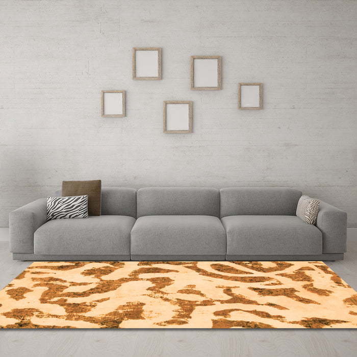 Machine Washable Abstract Orange Modern Area Rugs in a Living Room, wshabs1018org