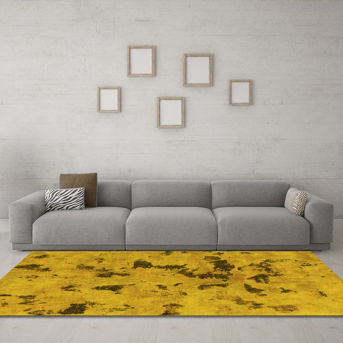 Machine Washable Abstract Yellow Modern Rug in a Living Room, wshabs1019yw