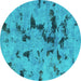 Round Abstract Turquoise Modern Rug, abs1019turq