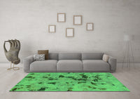 Machine Washable Abstract Green Modern Rug, wshabs1019grn