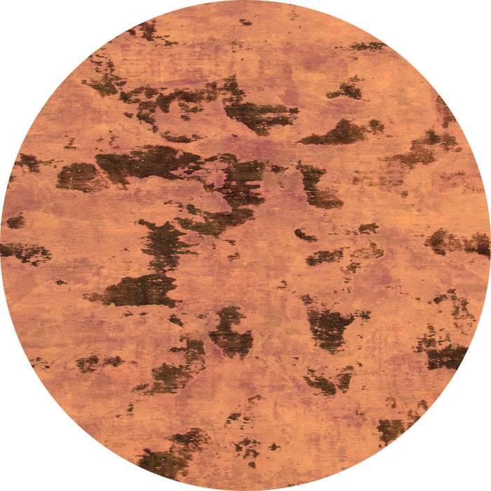 Round Machine Washable Abstract Orange Modern Area Rugs, wshabs1019org
