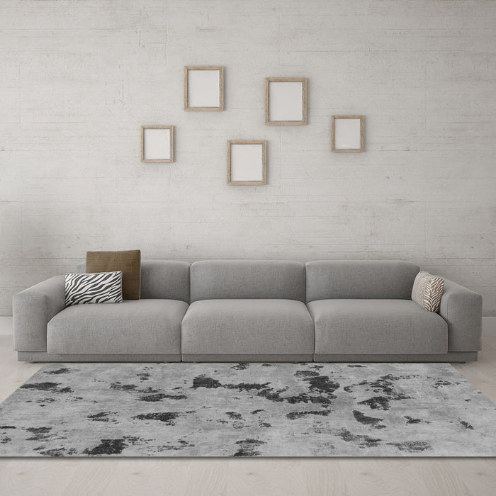 Machine Washable Abstract Gray Modern Rug in a Living Room,, wshabs1019gry