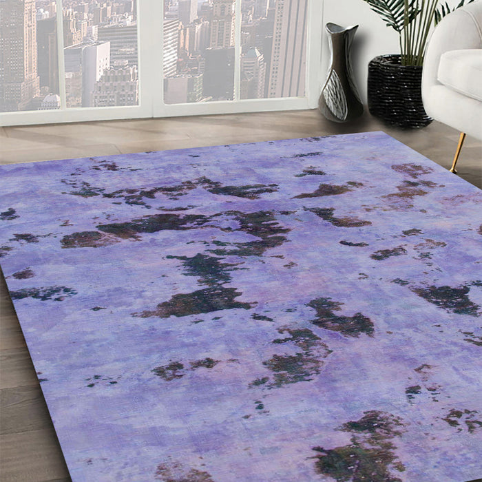 Round Abstract Purple Mimosa Purple Modern Rug in a Office, abs1019