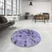 Round Machine Washable Abstract Purple Mimosa Purple Rug in a Office, wshabs1019