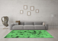 Machine Washable Abstract Emerald Green Modern Rug, wshabs1019emgrn