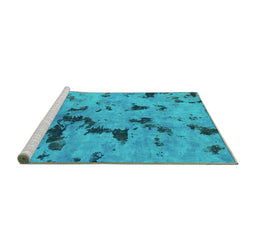 Sideview of Machine Washable Abstract Turquoise Modern Area Rugs, wshabs1019turq