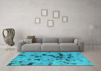 Machine Washable Abstract Turquoise Modern Rug, wshabs1019turq