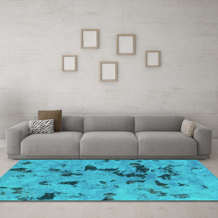 Machine Washable Abstract Turquoise Modern Area Rugs in a Living Room,, wshabs1019turq