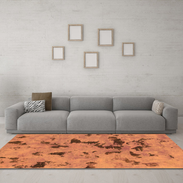Machine Washable Abstract Orange Modern Area Rugs in a Living Room, wshabs1019org