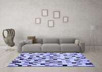 Machine Washable Checkered Blue Modern Rug, wshabs101blu