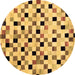 Round Machine Washable Checkered Brown Modern Rug, wshabs101brn