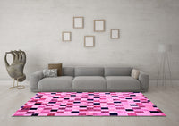 Machine Washable Checkered Pink Modern Rug, wshabs101pnk