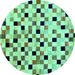 Round Checkered Turquoise Modern Rug, abs101turq