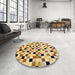 Round Machine Washable Abstract Chrome Gold Yellow Rug in a Office, wshabs101