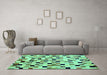 Machine Washable Checkered Turquoise Modern Area Rugs in a Living Room,, wshabs101turq