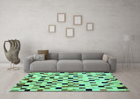 Machine Washable Checkered Turquoise Modern Rug, wshabs101turq