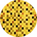 Round Machine Washable Checkered Yellow Modern Rug, wshabs101yw