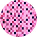 Round Machine Washable Checkered Pink Modern Rug, wshabs101pnk