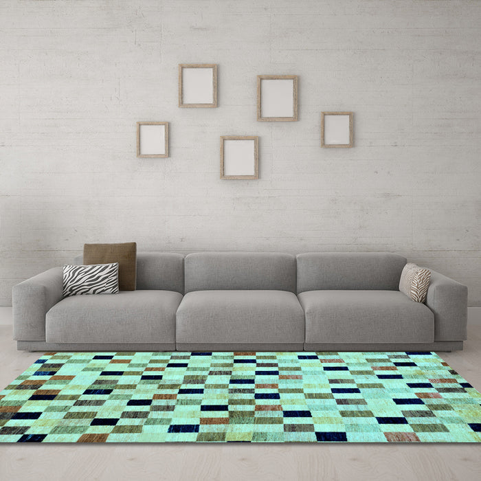 Machine Washable Checkered Light Blue Modern Rug in a Living Room, wshabs101lblu