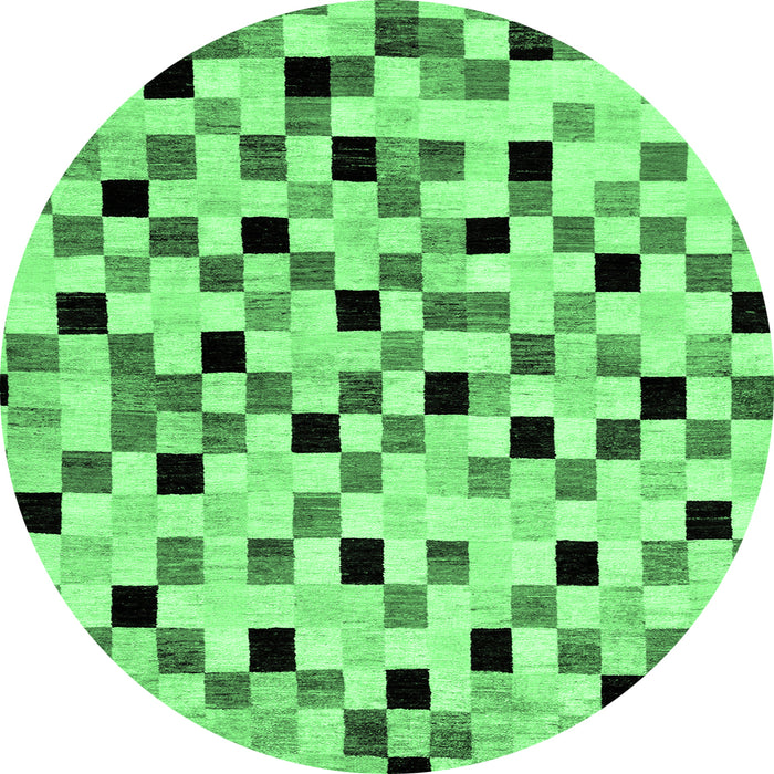 Round Machine Washable Checkered Emerald Green Modern Area Rugs, wshabs101emgrn