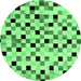 Round Machine Washable Checkered Emerald Green Modern Area Rugs, wshabs101emgrn