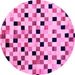 Round Checkered Pink Modern Rug, abs101pnk