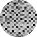 Round Machine Washable Checkered Gray Modern Rug, wshabs101gry