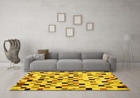 Machine Washable Checkered Yellow Modern Rug, wshabs101yw